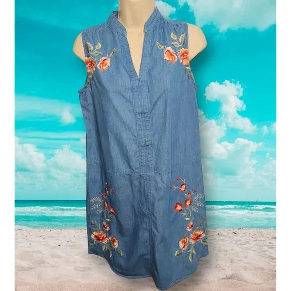 green emerald velvet dress Denim Embroidered Midi Shirt Dress Small main image 1